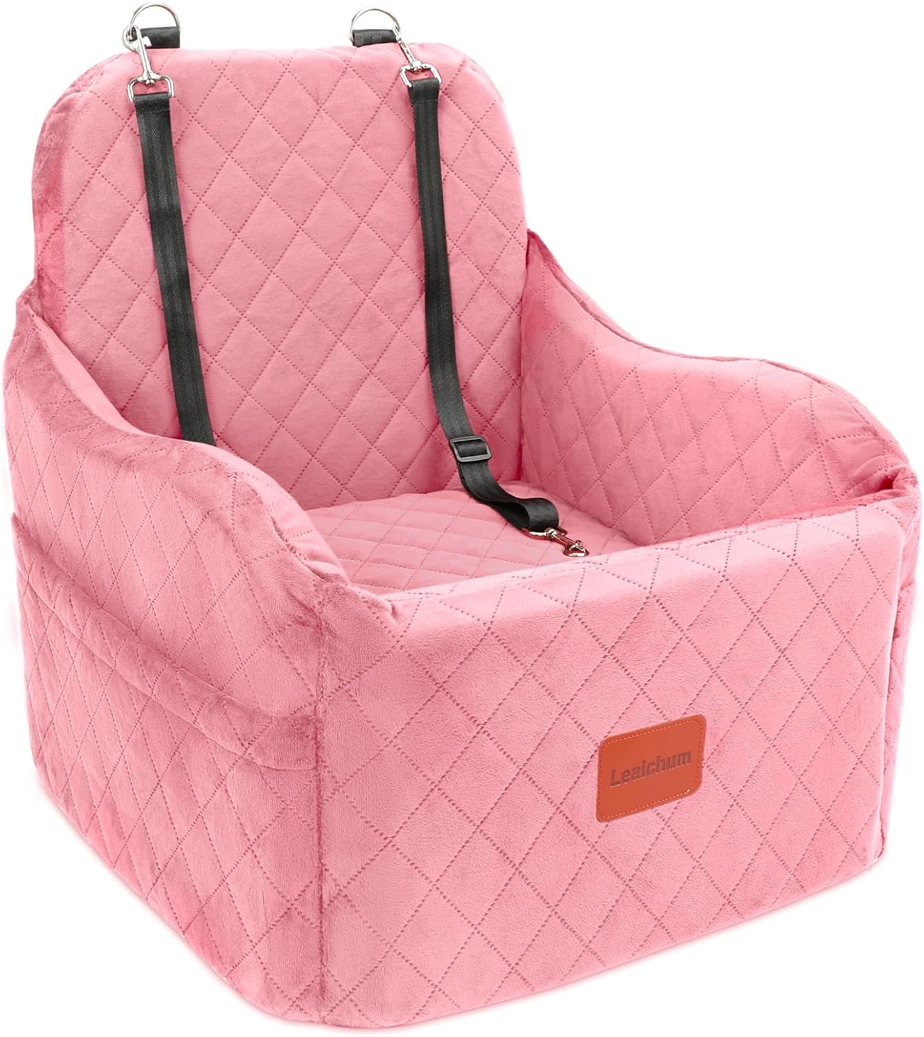 Dog Booster Car Seat for Small/Medium Dogs,Soft Puppy Portable Car Seat with Elevated Cushion,Fits in Front/Back Seat,Fully Detachable and Washable,Easy to Install (Pink, Medium)